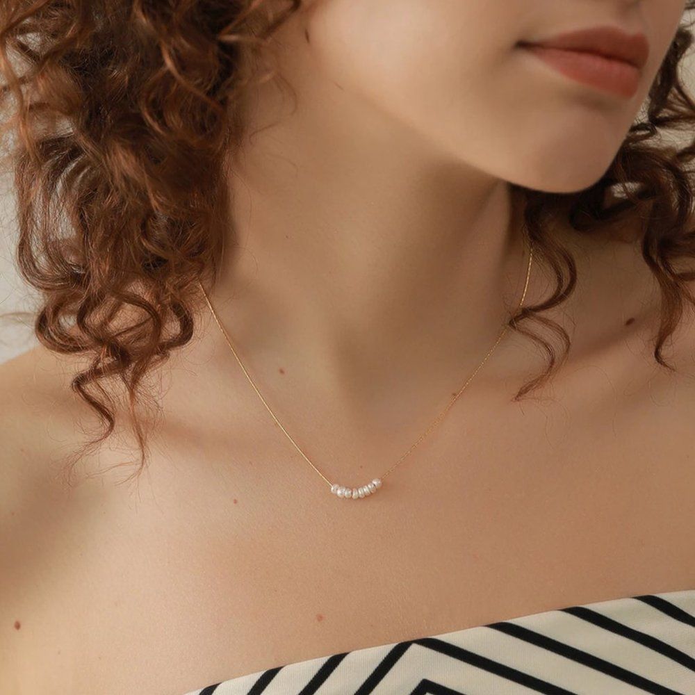 Delicate Seed Pearl Beaded Gold Necklace - Picture 9 of 13
